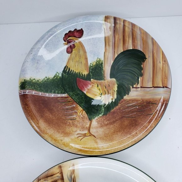 Sakura David Carter Brown On The Farm Chicken Rooster Plates Set of 2 8" - Picture 2 of 6